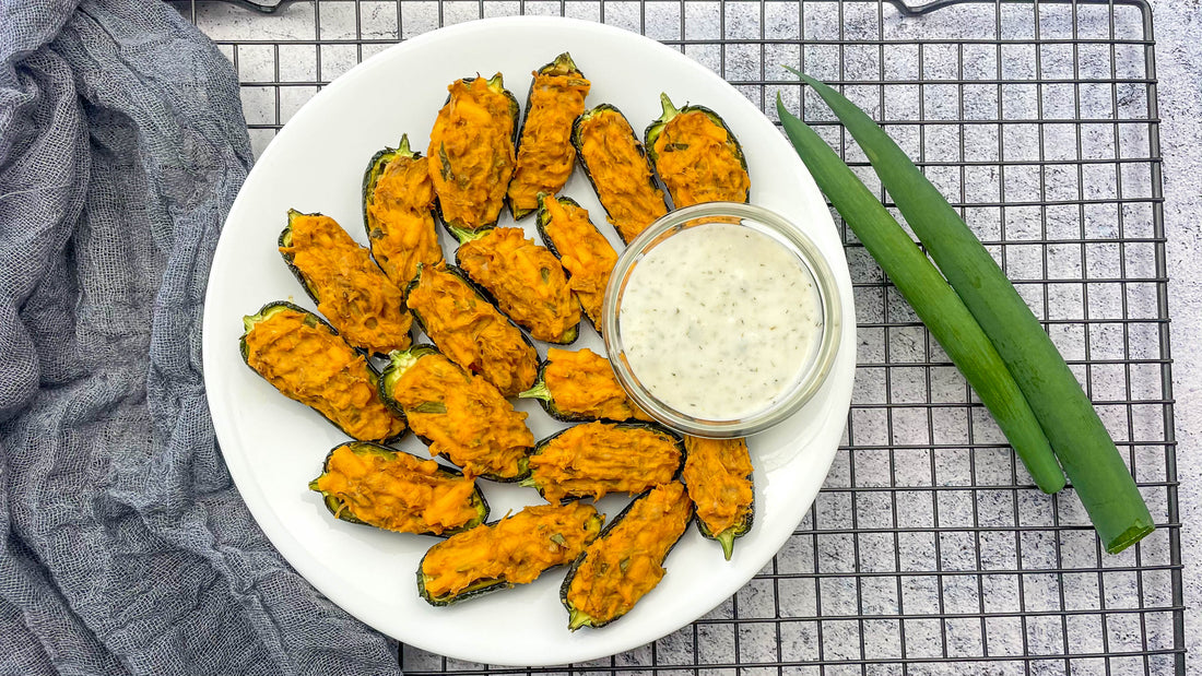 Vegan Buffalo Chicken Jalapeño Poppers
