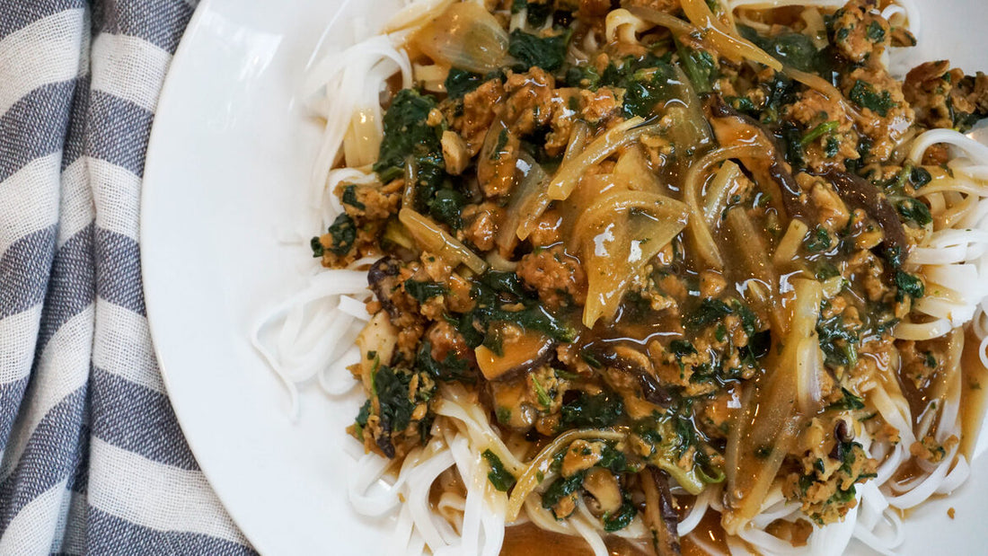 Chinese Beefy Sauce Over Rice Noodles